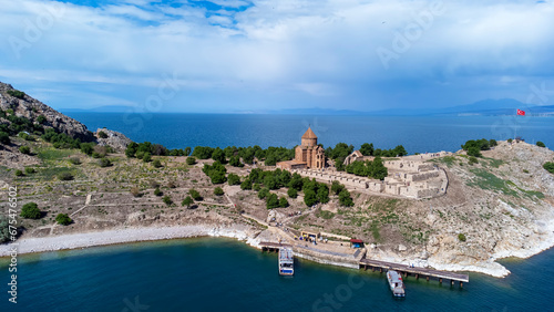 Akdamar Island in Van Lake. The Armenian Cathedral Church of the Holy Cross - Akdamar - Ahtamara - Turkey photo