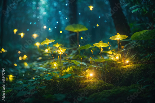 Fireflies in a mystical foreat photo