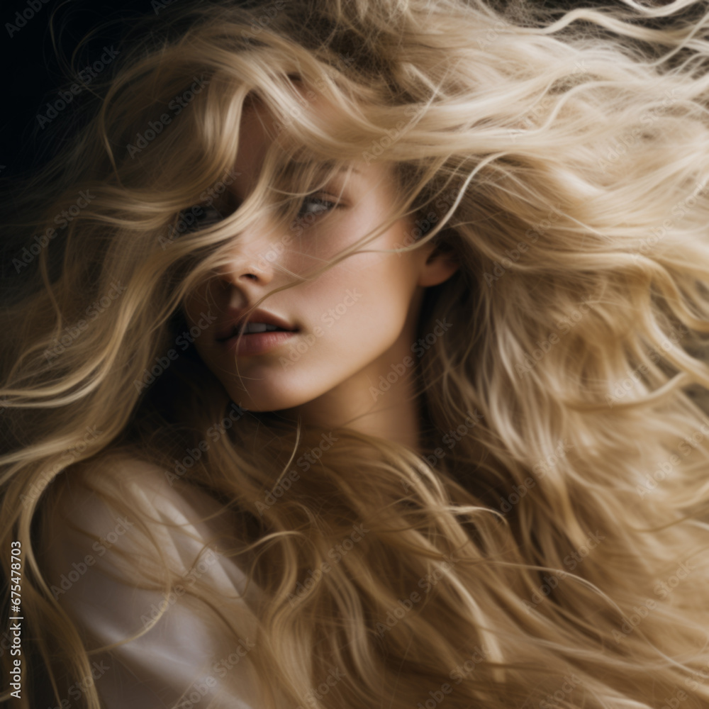 Portrait of a beautiful girl with flying blond hair Portrait of a beautiful girl with flying blond hair