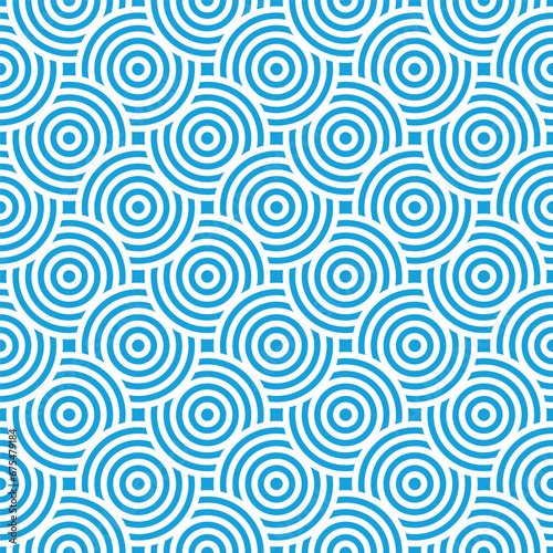 Blue and white seamless japanese style intersecting circles spiral pattern