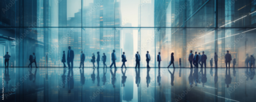 motion blur image of business professionals, blurred background, business center concept