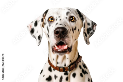 Dalmatian dog with a surprised face isolated on a transparent background. Concept of pet. © The Imaginary Stock