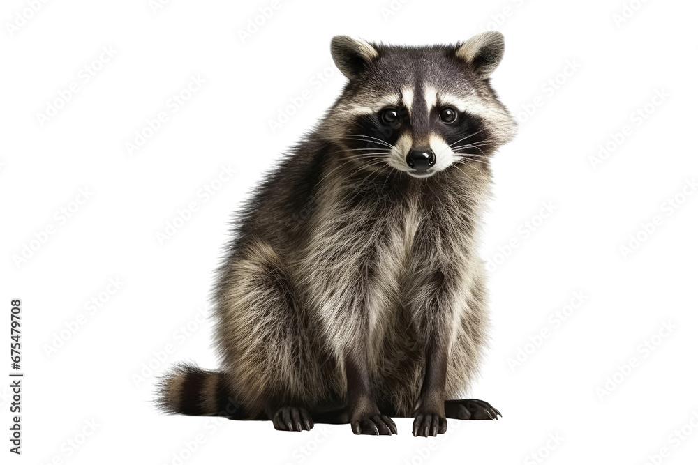 Raccoon isolated on transparent background. Concept of animals.