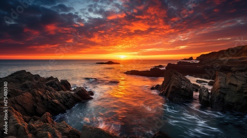Breathtaking Coastal Sunset  A vivid and colorful sunset over the sea  creating a stunning  serene seascape for your relaxation and inspiration.