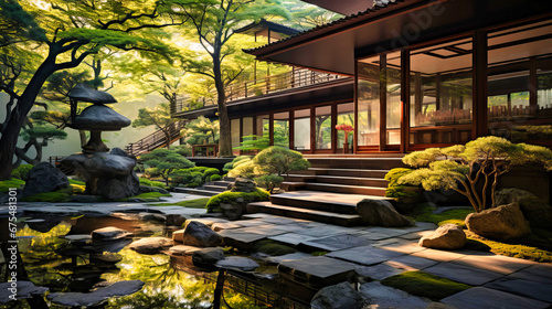 Serene architectural harmony of a Japanese Zen garden