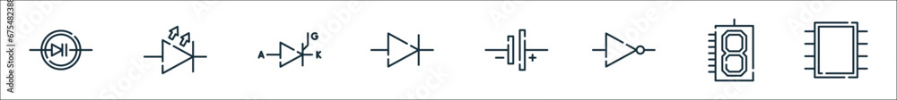 outline set of active component symbols line icons. linear vector icons ...