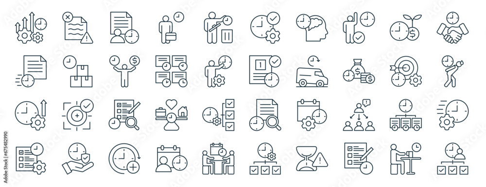 set of 40 outline web time management icons such as distraction, time ...