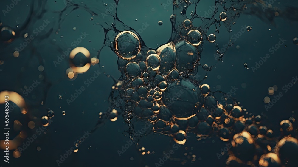 Abstract background with liquid transparent drops. Dynamic liquid form.