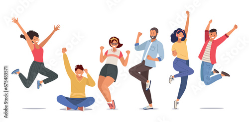 young people happily jump up and down
