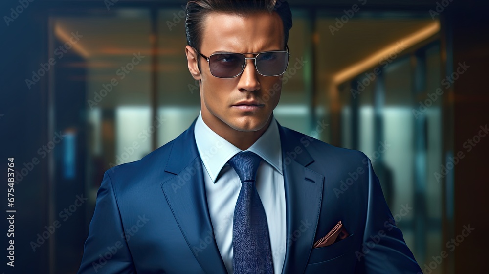 Close-up portrait of a serious male businessman in a suit and tie. Confident and elegant man. Illustration for banner, poster, cover, brochure, advertising, marketing or presentation. Close-up portrait of a serious male businessman in a suit and tie. Confident and elegant man. Illustration for banner, poster, cover, brochure, advertising, marketing or presentation.