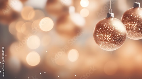Generative AI  Christmas and new year balls on blurred background  holidays concept  festive winter season background..