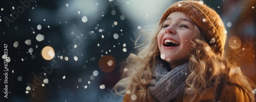 Outdoor portrait of a young beautiful happy smiling girl posing on the street