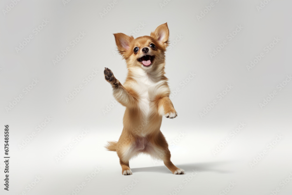 Funny puppy dog standing on hind legs. Cute brown playful dog or pet isolated on transparent background Funny puppy dog standing on hind legs. Cute brown playful dog or pet isolated on transparent background