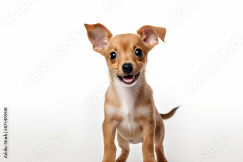 Funny puppy dog standing on hind legs. Cute brown playful dog or pet isolated on transparent background