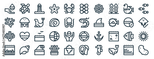 Fotografiet set of 40 outline web world oceans day icons such as sea turtle, coral, coral, s
