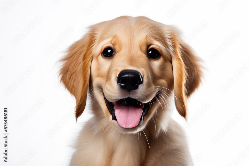 Funny golden retriver puppy dog standing on hind legs. Cute brown ...