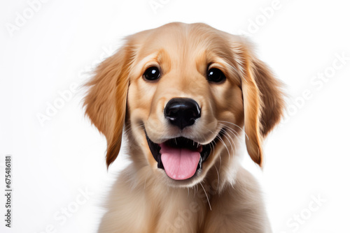 Funny golden retriver puppy dog standing on hind legs. Cute brown playful dog or pet isolated on transparent background.