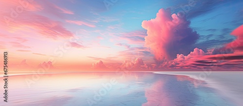 The white sandy beach and colorful sky provided a stunning backdrop to the summer travel experience with nature s vibrant red and pink hues forming a beautiful pattern across the landscape w photo