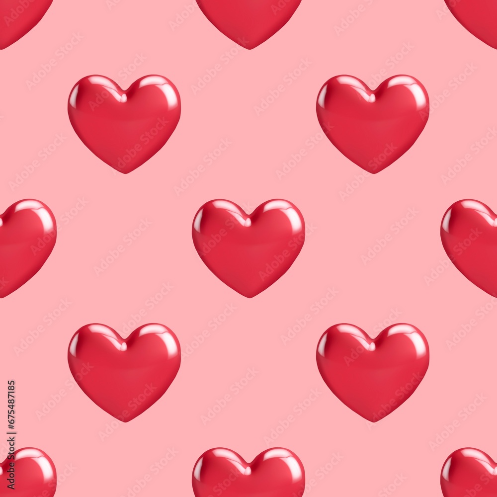 3d red heart seamless pattern on a light red background 