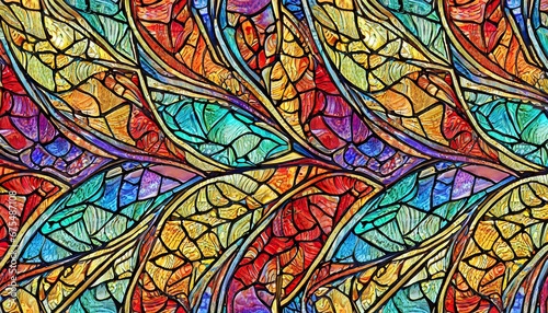 Stained glass texture with geometric pattern for window, colored glass, fish scales © CreativeStock