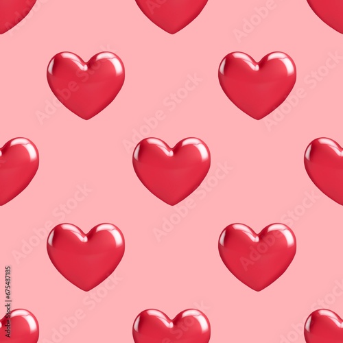 3d red heart seamless pattern on a light red background 