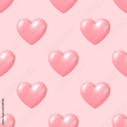 3d pink heart seamless pattern on a light pink background 