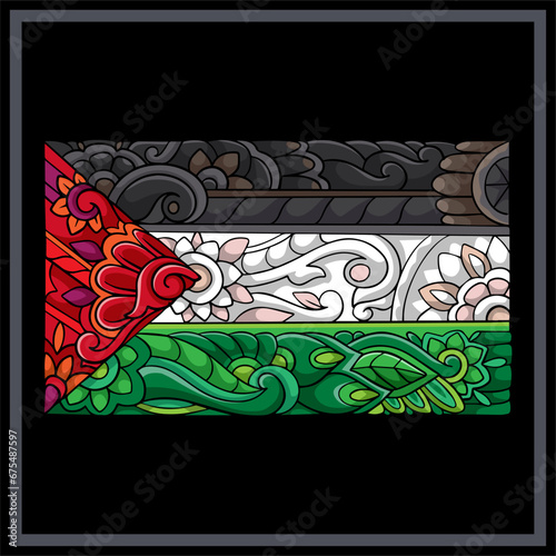 Colorful Palestine flag mandala arts isolated on black background.