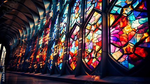 Stained glass patterns, Cathedral inspirations, Multicolored facets with luminous glow