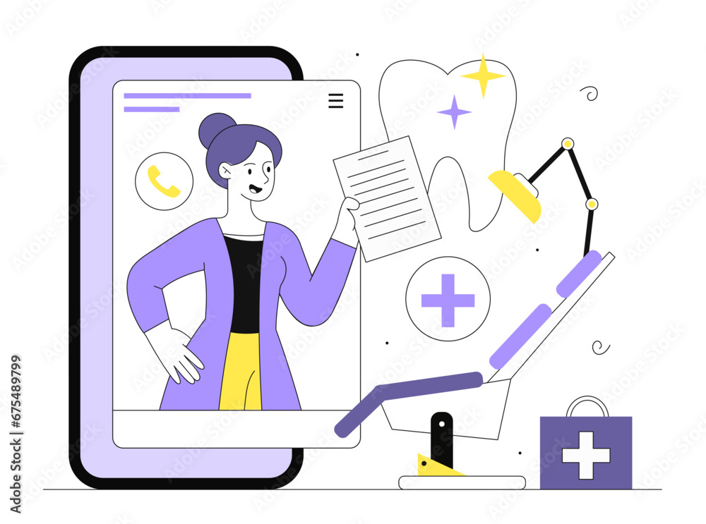 Dentists online platform vector line concept Dentists online platform vector line concept