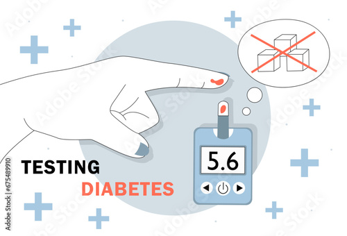 Hand with diabetes test vector line concept
