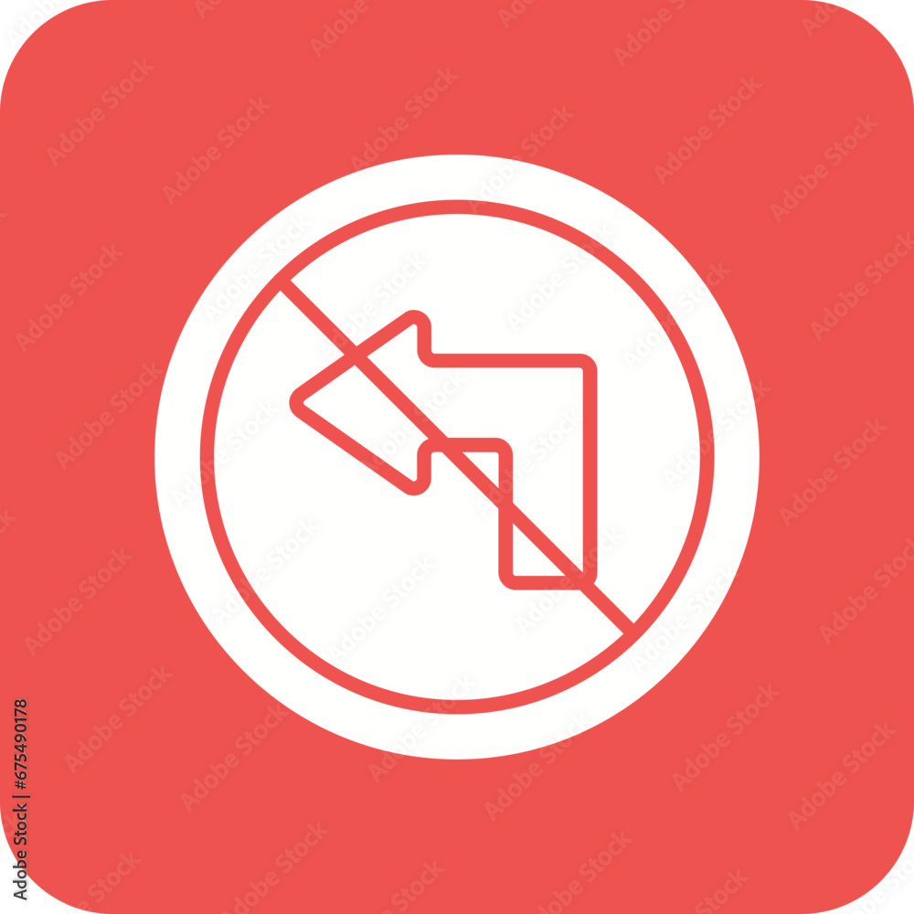 No Left Turn Line Color Icon