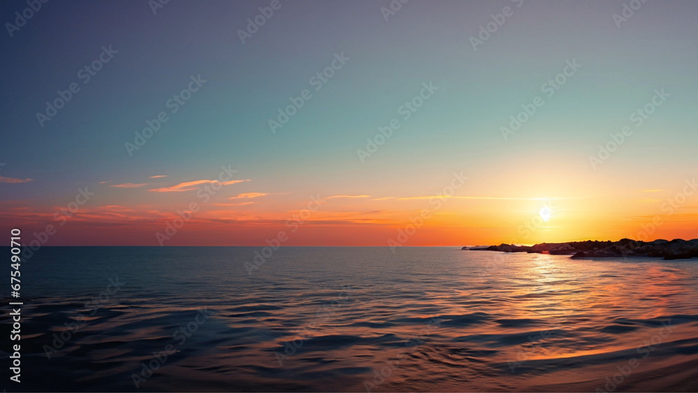 Detalhe de uma praia deserta com um lindo pôr-do-sol.