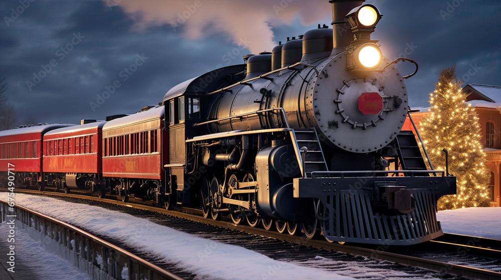 Naklejka premium Polar Express: Christmas Enchantment in the Glow of Lanterns