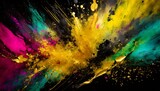 abstract art in black, gold and vibrant colors with geometric sharp lines patternmotion background