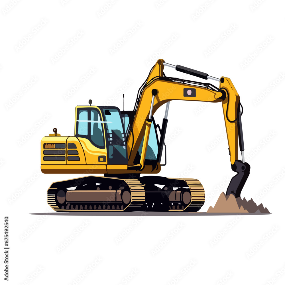 Excavator in open pit mining Excavator on earth moving VECTOR