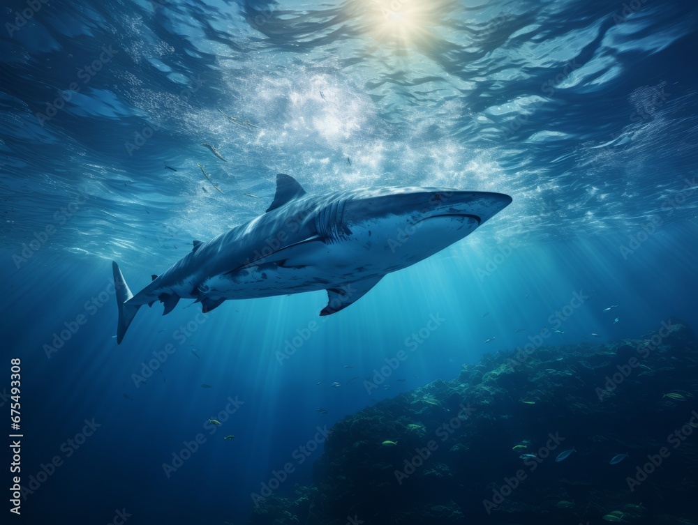 Fototapeta premium Iceberg in the ocean with blue sky background