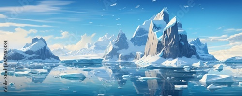 Iceberg in the ocean with blue sky background