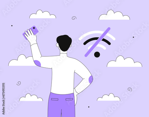 Man without internet signal vector concept