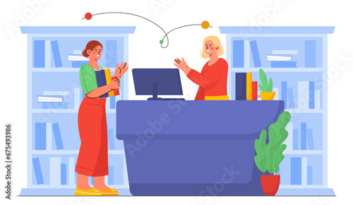 Women in library vector concept