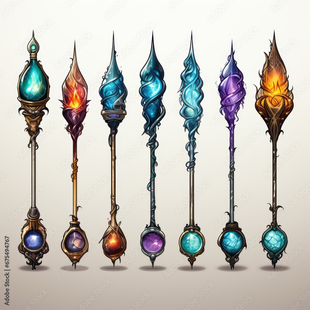 set of magic wands game assets set of magic wands game assets