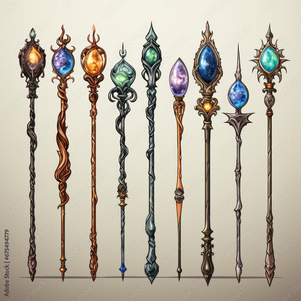 set of magic wands game assets