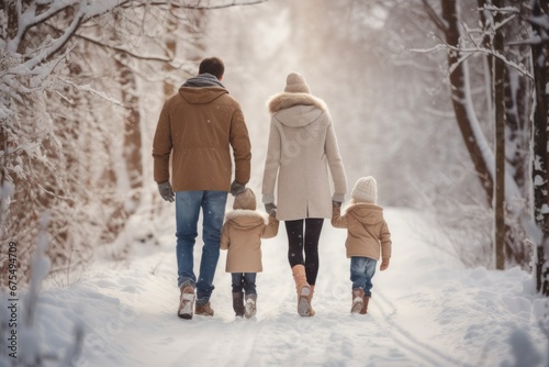 Family Enjoying a Peaceful Winter Walk in the Snow