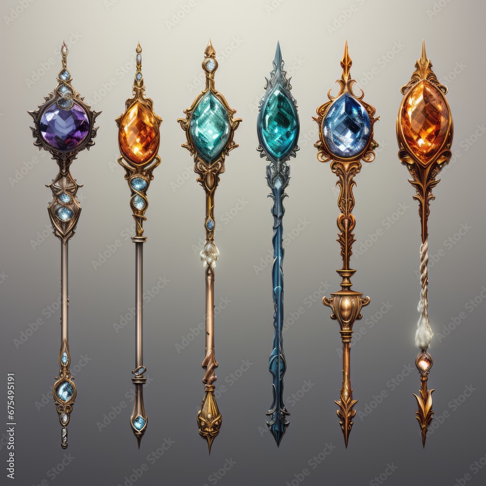 set of magic wands game assets