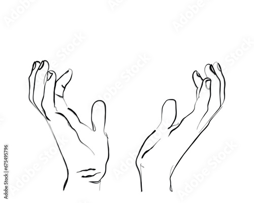 hand drawn line art vector of hands in despertaion. Palms wide open art.