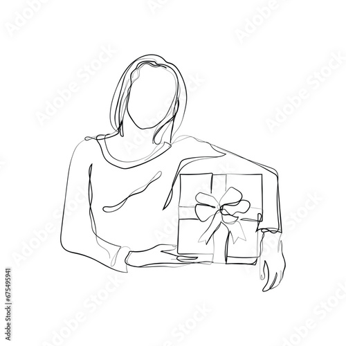 Gifts line art. hand drawn line art vector of hands giving and receiving gifts. Holidays presents. Love and harmony. Exchange gifts ideas.