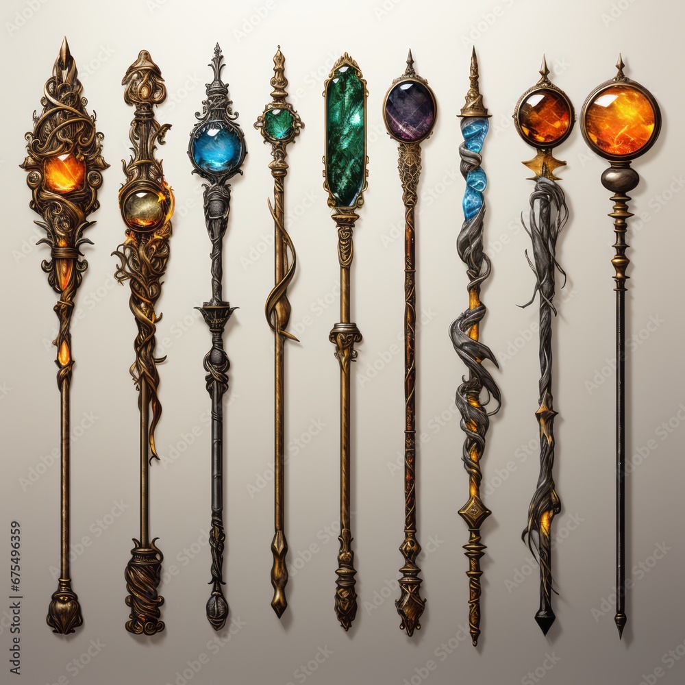 set of magic staffs game assets set of magic staffs game assets