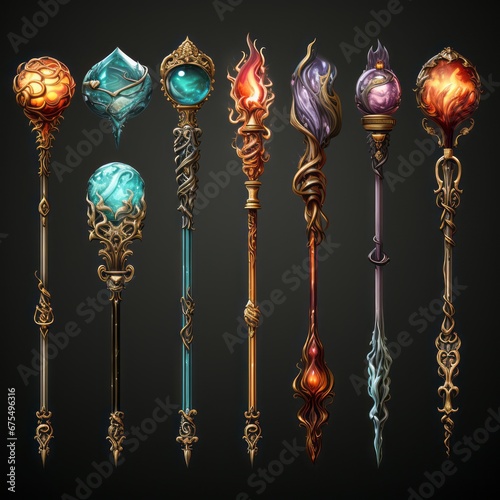 set of magic staffs  game assets