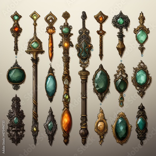 set of magic staffs game assets