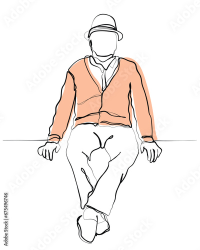 Elderly people seated together poster art. Old people in group. Pensioners and seniors. hand drawn line art vector of old ladies seated together. Female friendship. elderly women.
