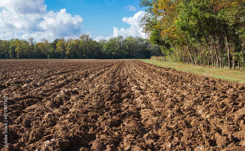 Фотография Freshly plowed organic field